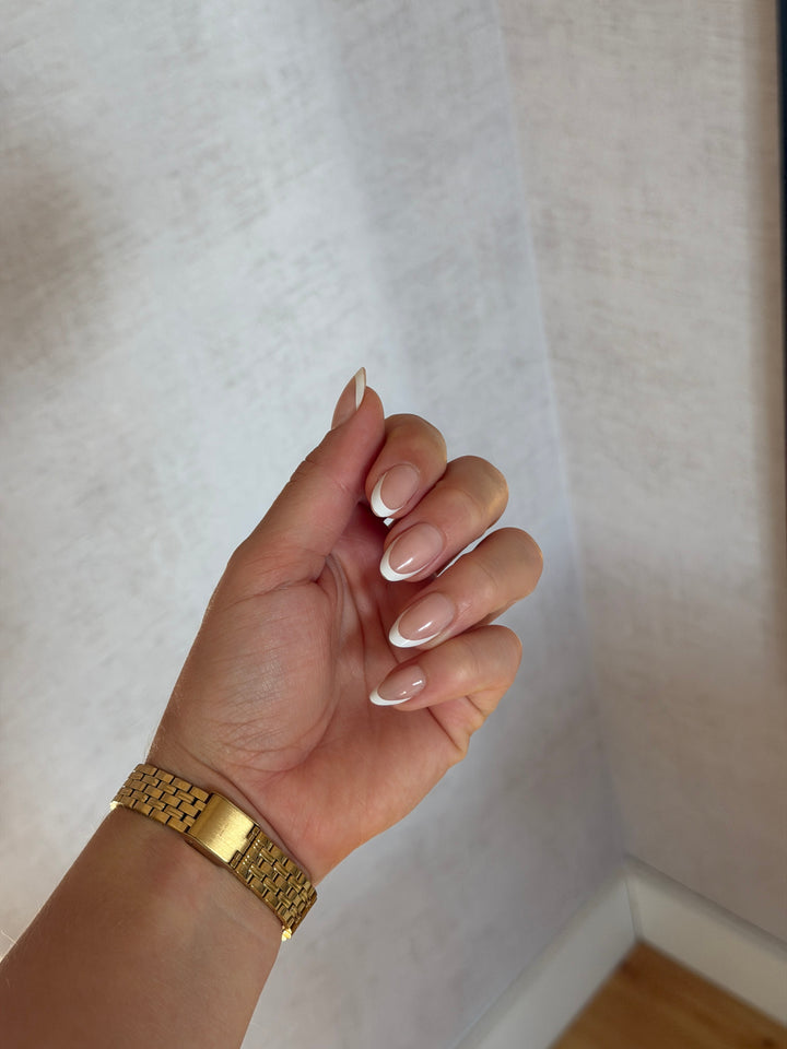 French Chic French Manicure Almond Press On Nagels