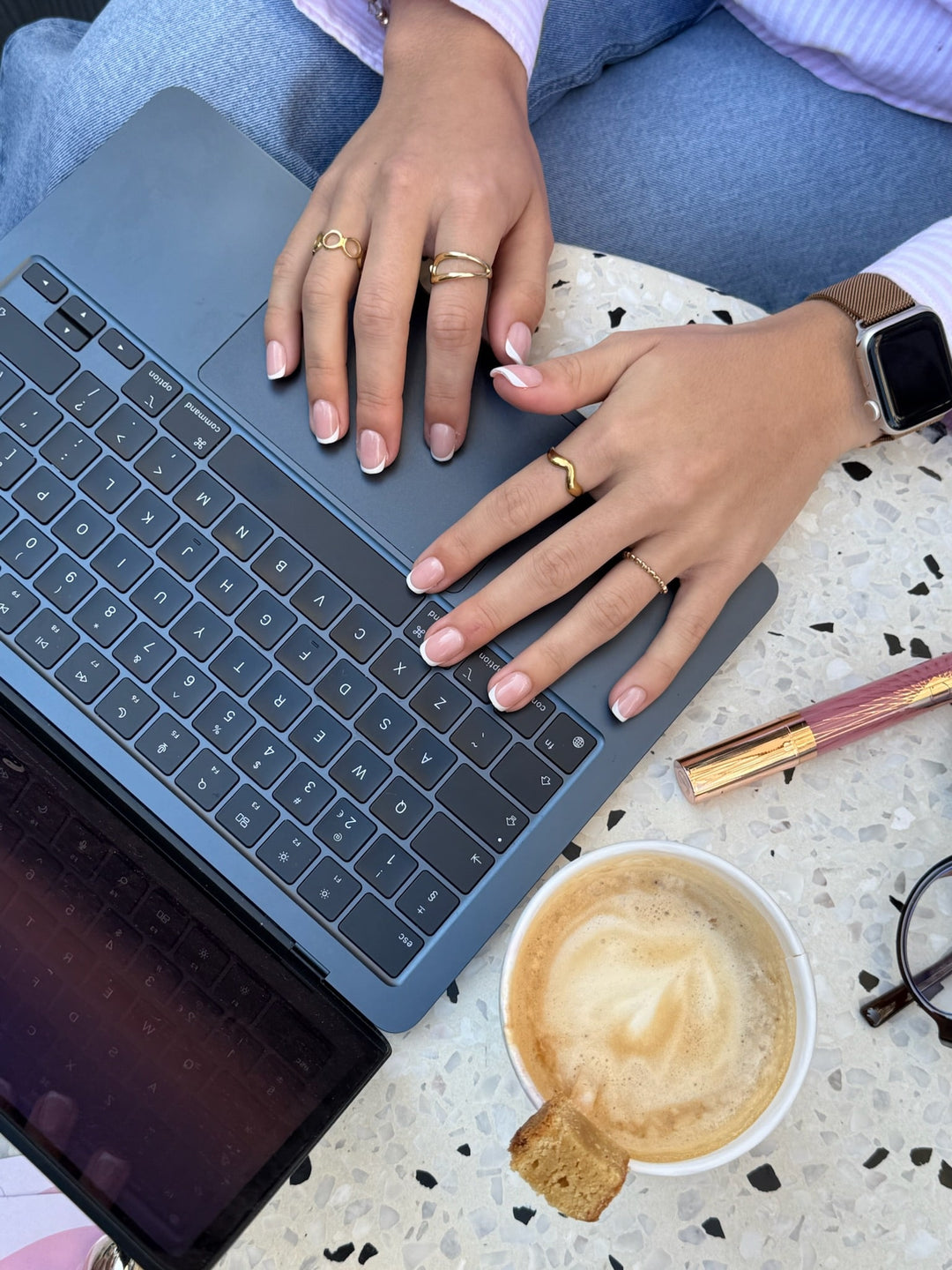 Classic French Vierkante French Manicure Press On Nagels