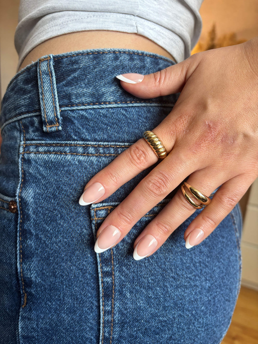 Press-on nagels french manicure medium amandel
