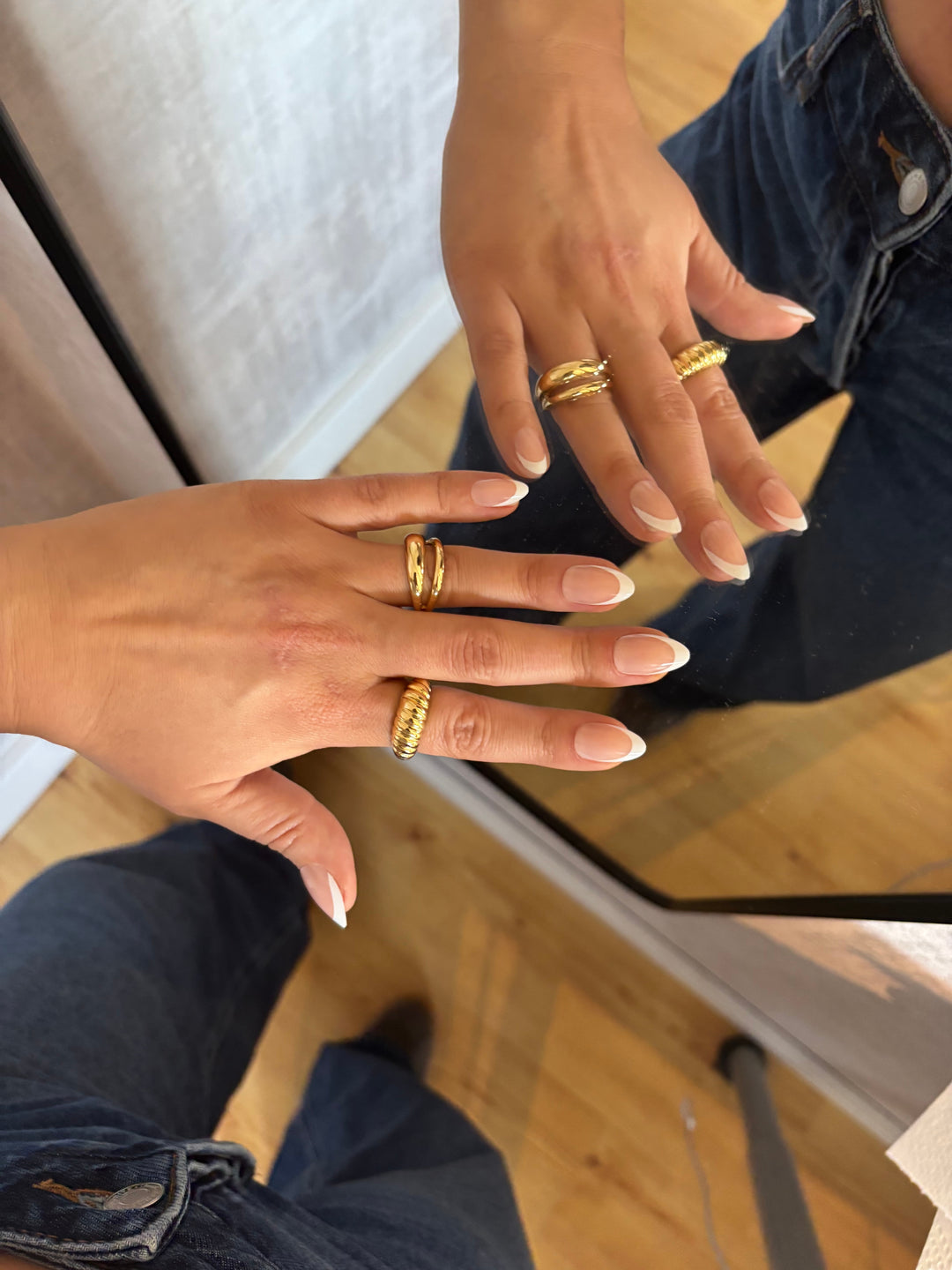 Press-on nagels french manicure medium amandel