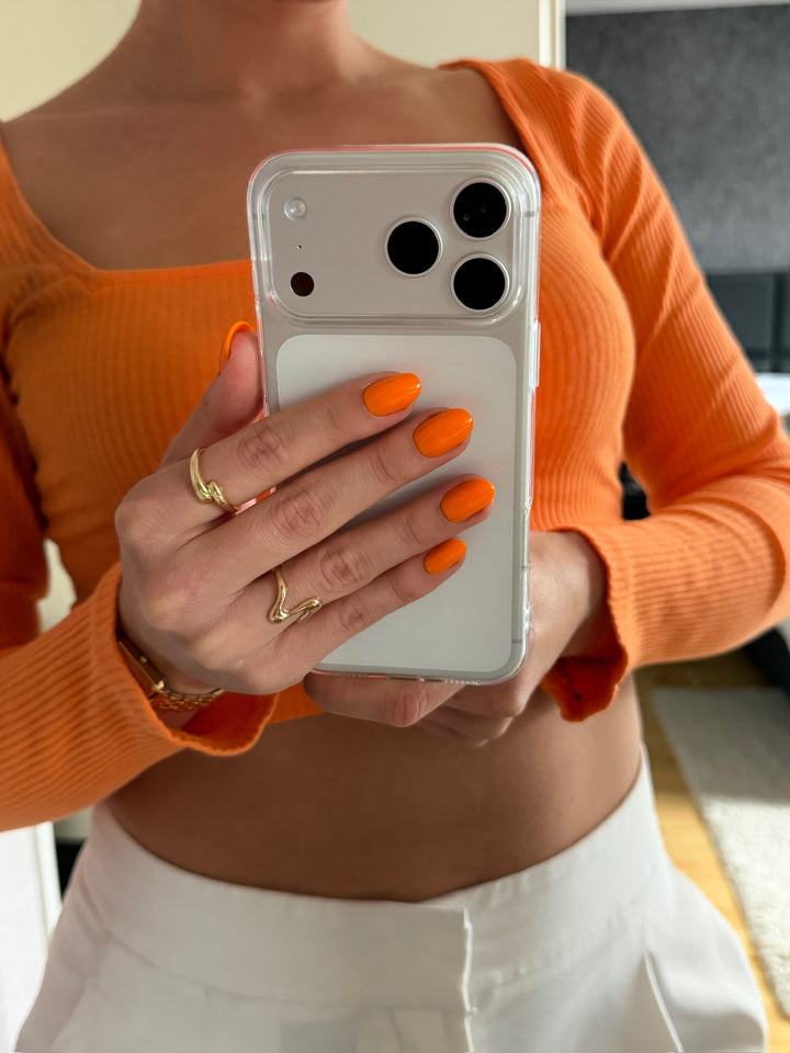Orange Glow Oranje Korte Ronde Press On Nagels