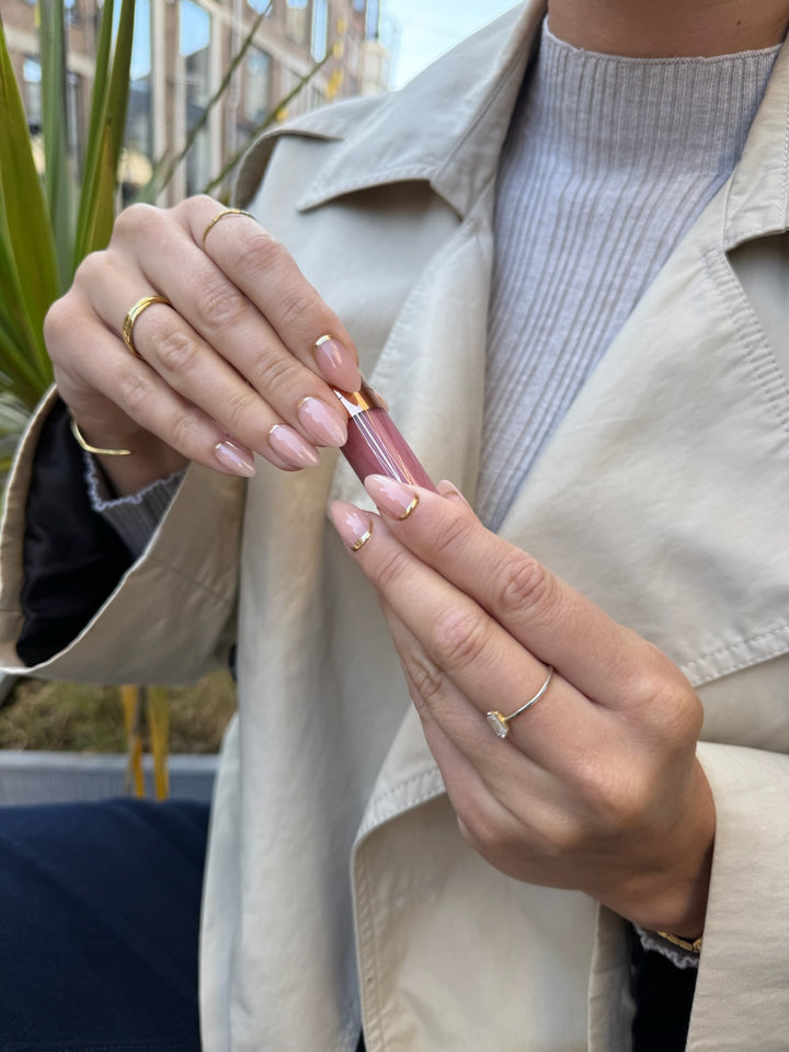 Golden Glow Zachtroze Nude Nailart Almond Press On Nagels