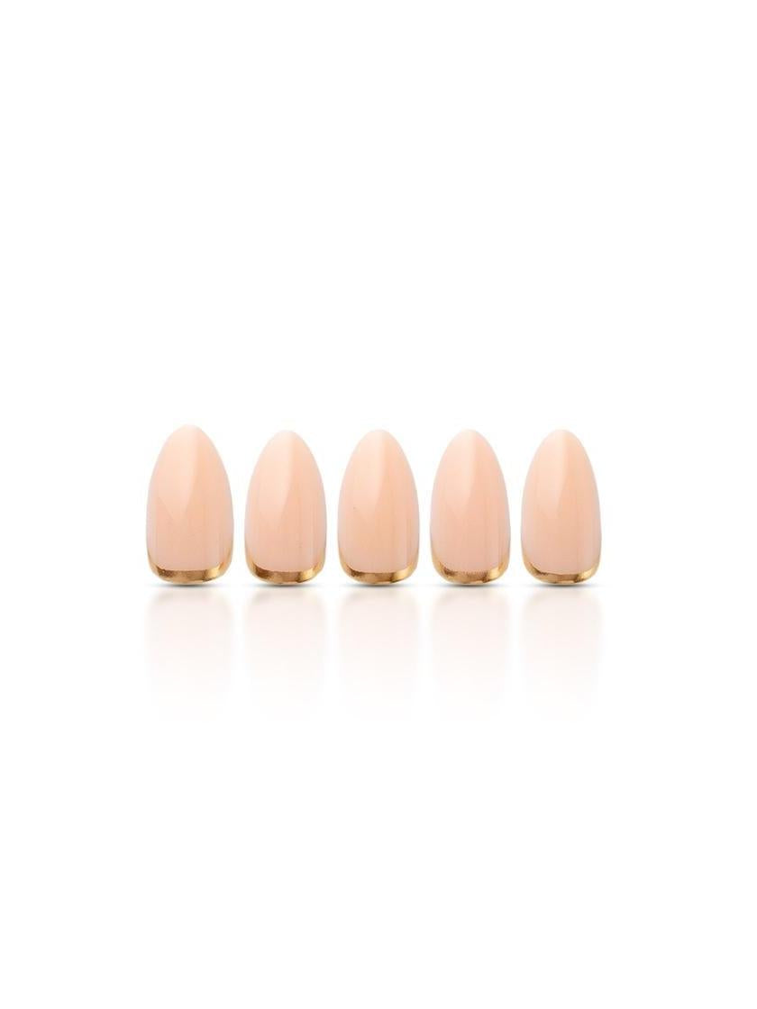 Golden Glow Zachtroze Nude Nailart Almond Press On Nagels