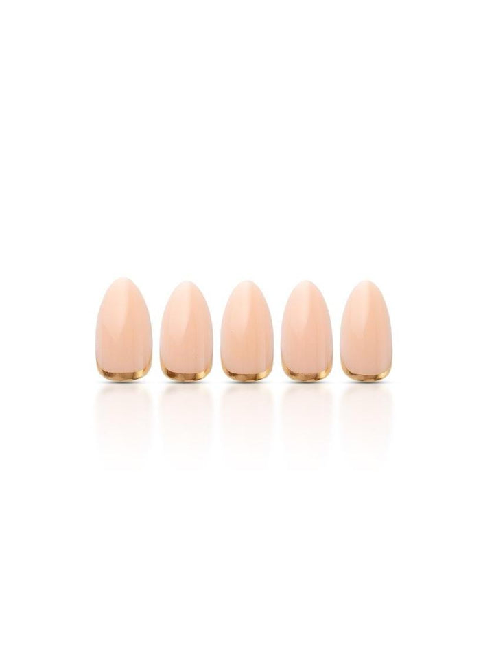 Golden Glow Zachtroze Nude Nailart Almond Press On Nagels