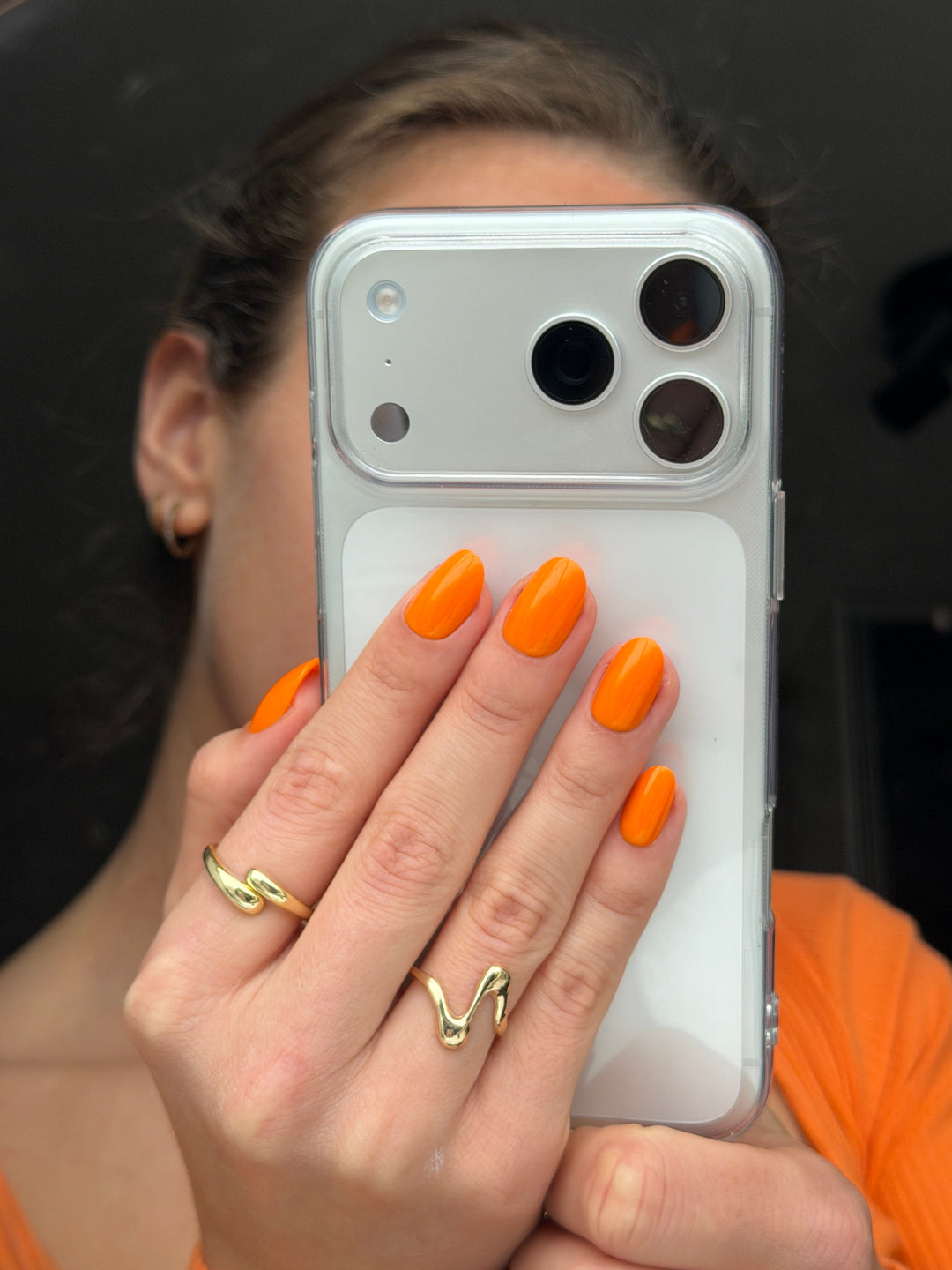 Orange Glow Oranje Korte Ronde Press On Nagels